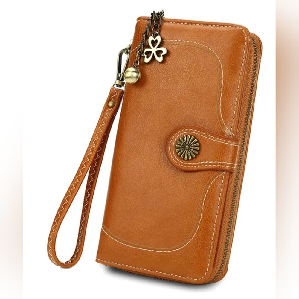 NEENA Womens Wallet Leather Bifold Card Holder with Zipper Coin Pocket